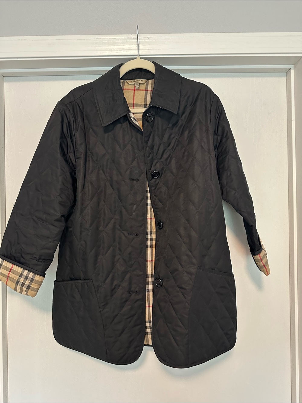 Burberry Black Quilted Puffer Jacket with Signature Check Trim